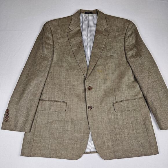 Ralph Lauren Silk Wool Linen Blend Sport Coat Mens 46R Blazer Tan Hopsack Jacket - Picture 3 of 16